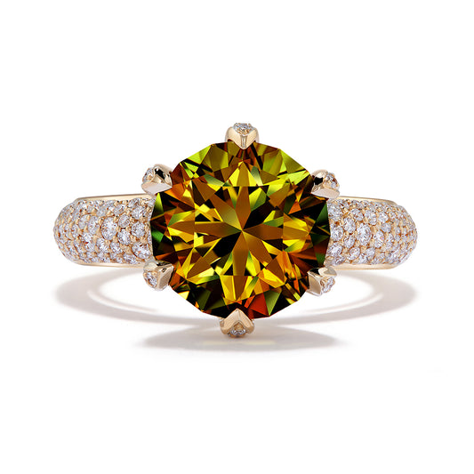 Grossular Andradite Garnet Ring with D Flawless Diamonds set in 18K Yellow Gold
