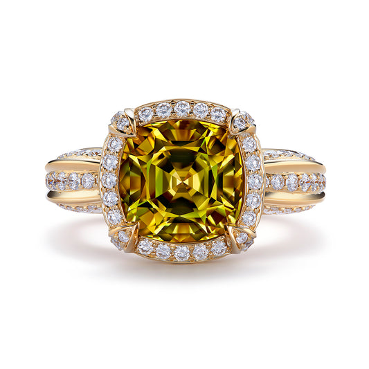 Grossular Andradite Garnet Ring with D Flawless Diamonds set in 18K Yellow Gold