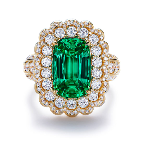 Flawless Zambian Emerald Ring with D Flawless Diamonds set in 18K