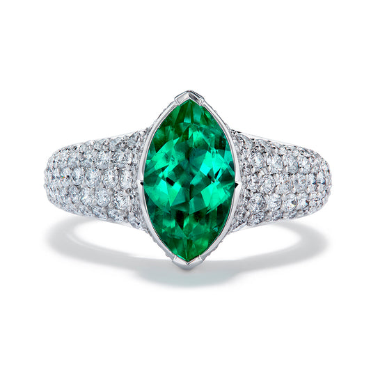 Muzo Colombian Emerald Ring with D Flawless Diamonds set in 18K White Gold