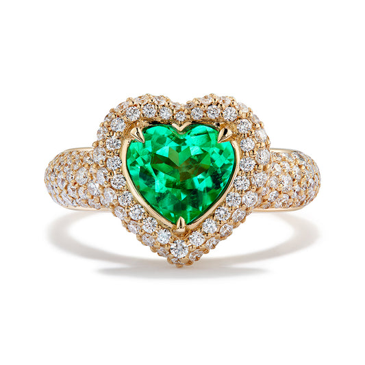 Muzo Colombian Emerald Ring with D Flawless Diamonds set in 18K Yellow Gold