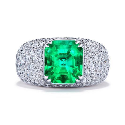 Muzo Colombian Emerald Ring with D Flawless Diamonds set in 18K White Gold