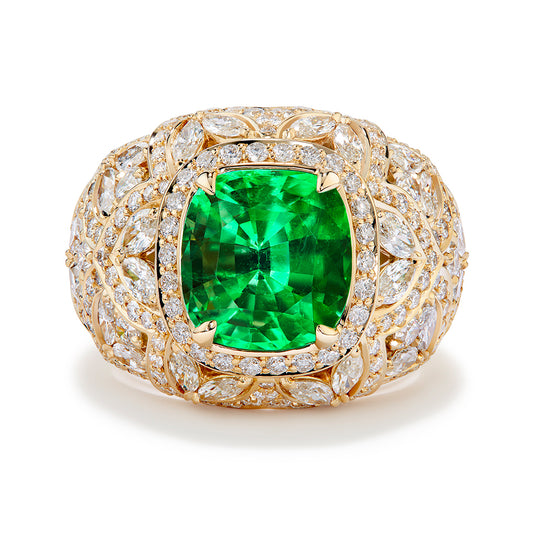 Muzo Colombian Emerald Ring with D Flawless Diamonds set in 18K Yellow Gold