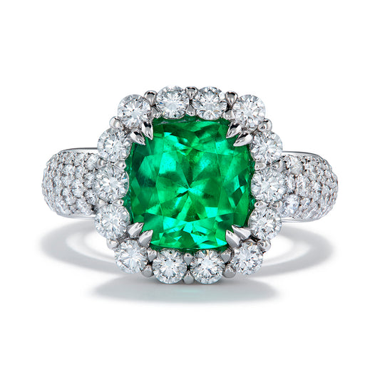 Muzo Colombian Emerald Ring with D Flawless Diamonds set in 18K White Gold