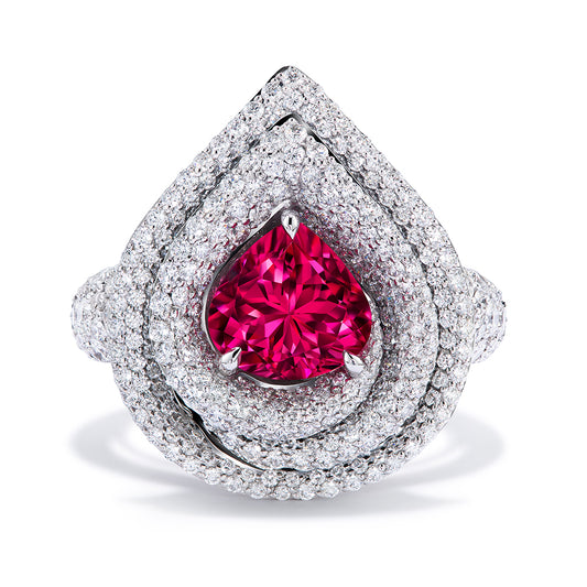 Namya Burmese Jedi Spinel Ring with D Flawless Diamonds set in 18K White Gold