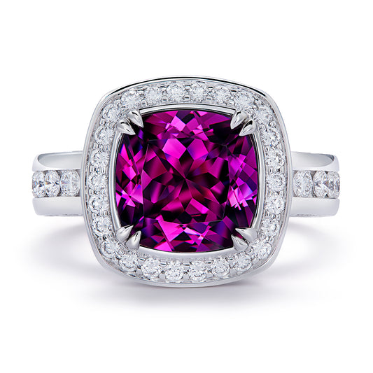 Magenta Garnet Ring with D Flawless Diamonds set in 18K White Gold