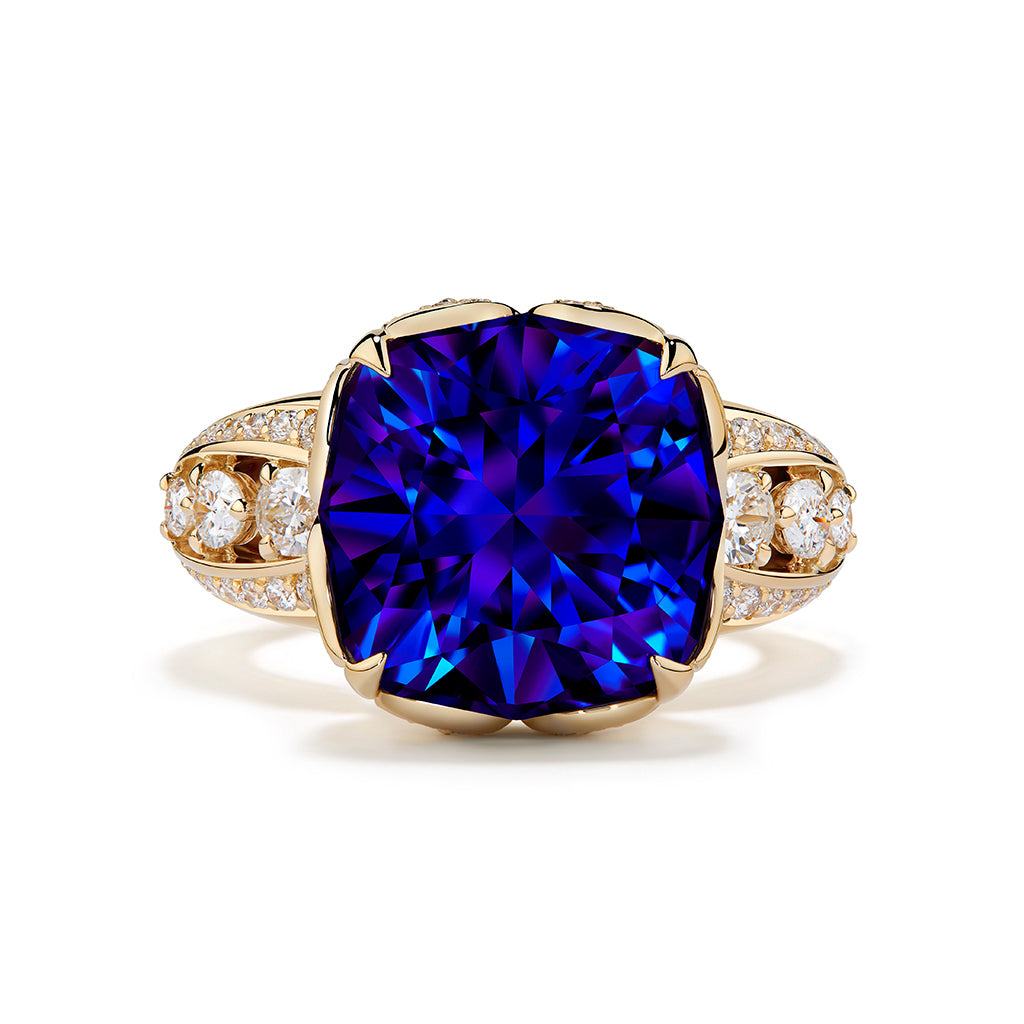 Tanzanite Ring with D Flawless Diamonds set in 18K Yellow Gold