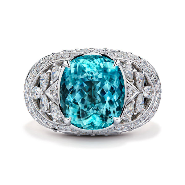 Flawless Unheated Paraiba Tourmaline Ring with D Flawless Diamonds set in 18K White Gold