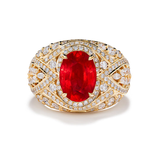 Rhodonite Ring with D Flawless Diamonds set in 18K Yellow Gold