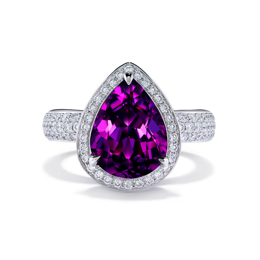 Blue Magenta Garnet Ring with D Flawless Diamonds set in 18K White Gold