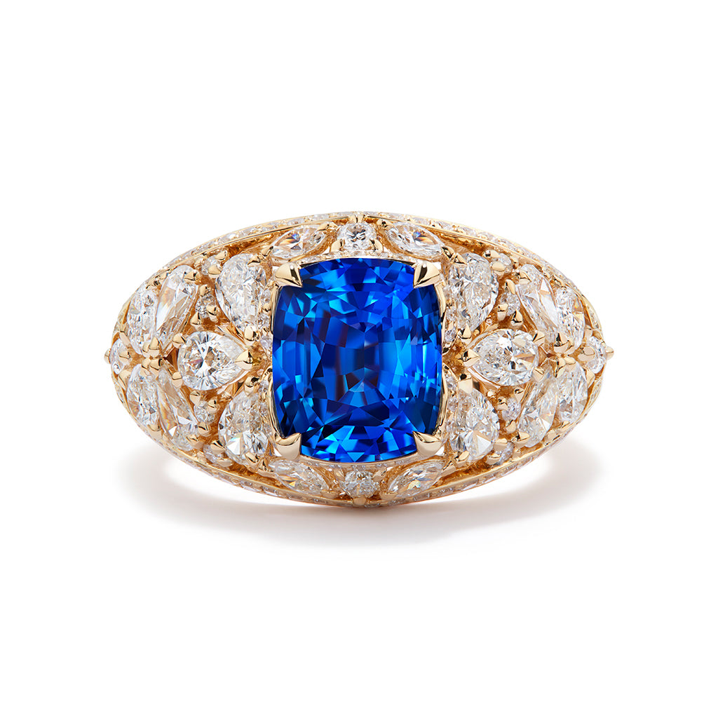 Unheated Ceylon Cornflower Blue Sapphire Ring with D Flawless Diamonds set in 18K Yellow Gold