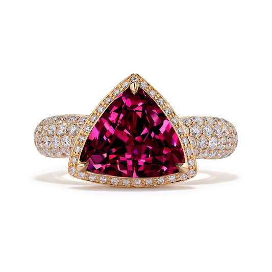 Magenta Garnet Ring with D Flawless Diamonds set in 18K Yellow Gold