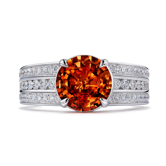 Fanta Orange Mandarin Garnet Ring with D Flawless Diamonds set in 18K White Gold