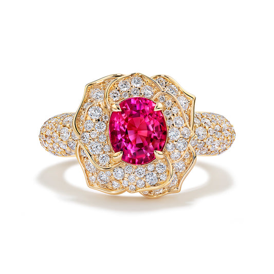 Burmese Jedi Spinel Ring with D Flawless Diamonds set in 18K Yellow Gold