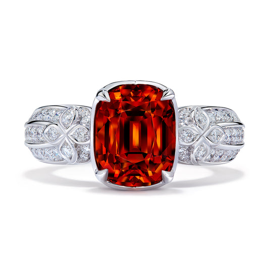 Mandarin Garnet Ring with D Flawless Diamonds set in 18K White Gold