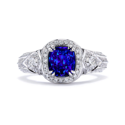 Unheated Ceylon Royal Blue Sapphire Ring with D Flawless Diamonds set in 18K White Gold