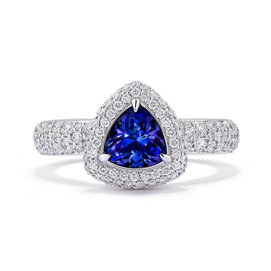 Benitoite Ring with D Flawless Diamonds set in 18K White Gold
