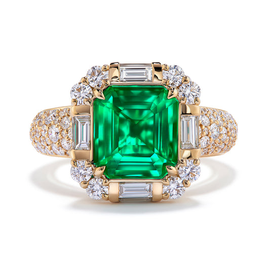 Russian Emerald Ring with D Flawless Diamonds set in 18K Yellow Gold