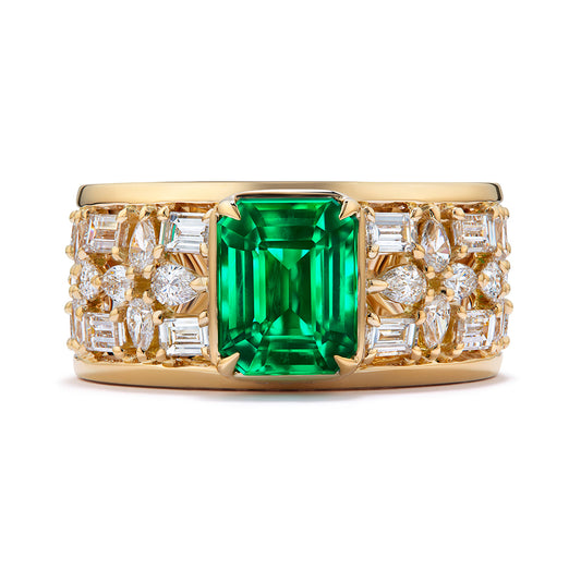 Russian Emerald Ring with D Flawless Diamonds set in 18K Yellow Gold