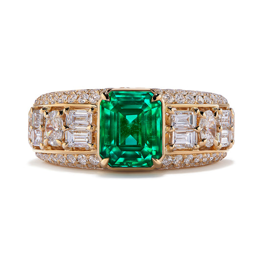 Russian Emerald Ring with D Flawless Diamonds set in 18K Yellow Gold