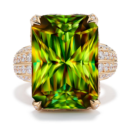 Russian Sphene Ring with D Flawless Diamonds set in 18K Yellow Gold