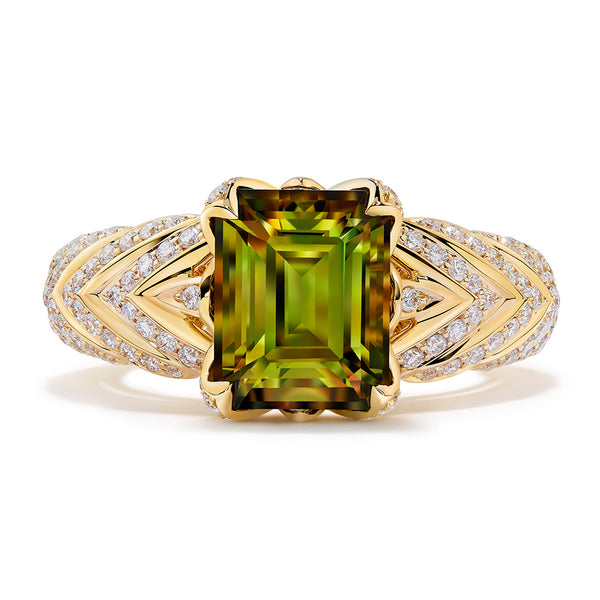 Andalusite Ring with D Flawless Diamonds set in 18K Yellow Gold
