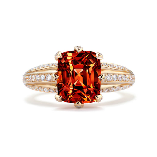 Malaya Garnet Ring with D Flawless Diamonds set in 18K Yellow Gold