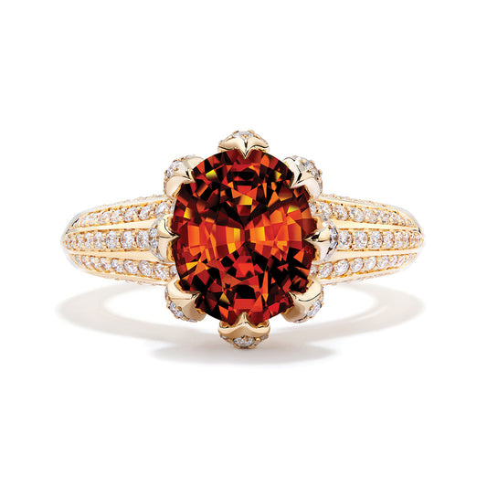 Mandarin Garnet Ring with D Flawless Diamonds set in 18K Yellow Gold