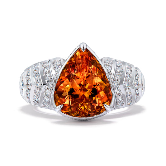 Brazilian Imperial Topaz Ring with D Flawless Diamonds set in 18K White Gold