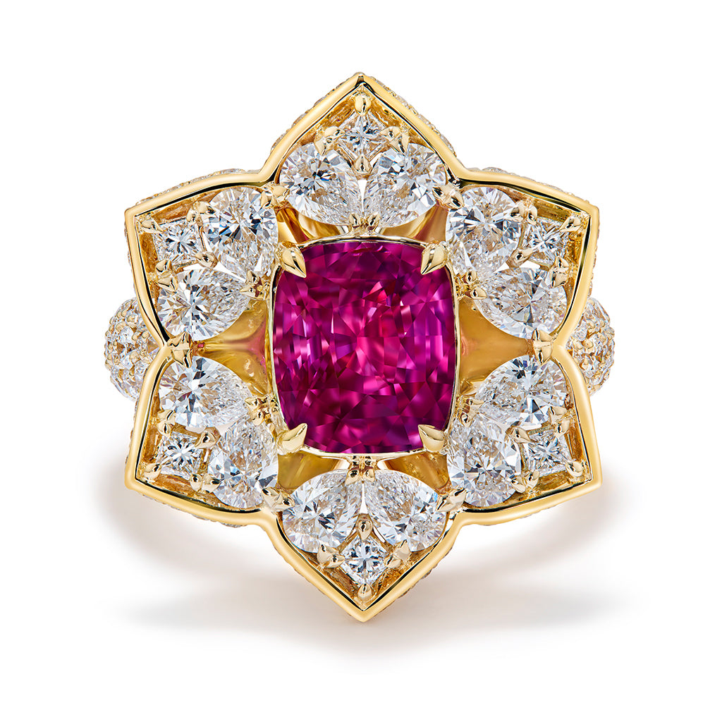 Unheated Ceylon Fuchsia Ruby Ring with D Flawless Diamonds set in 18K ...