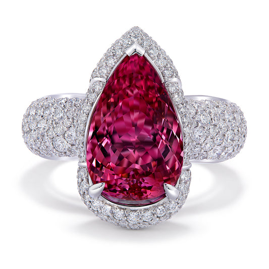 Vermillion Red Imperial Topaz Ring with D Flawless Diamonds set in 18K White Gold