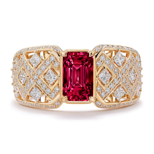 Burmese Jedi Spinel Ring with D Flawless Diamonds set in 18K Yellow Gold