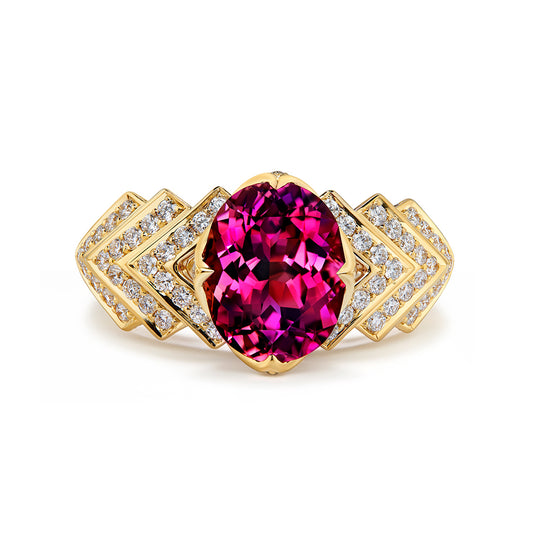 Rubellite Tourmaline Ring with D Flawless Diamonds set in 18K Yellow Gold