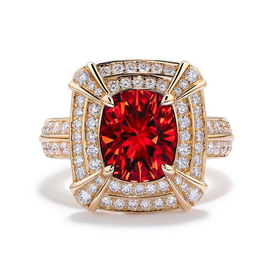 Mandarin Garnet Ring with D Flawless Diamonds set in 18K Yellow Gold