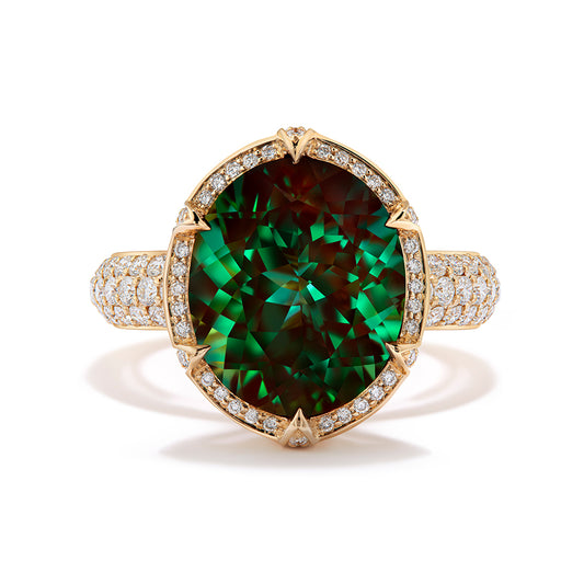 Color Changing Sunstone Ring with D Flawless Diamonds set in 18K Yellow Gold