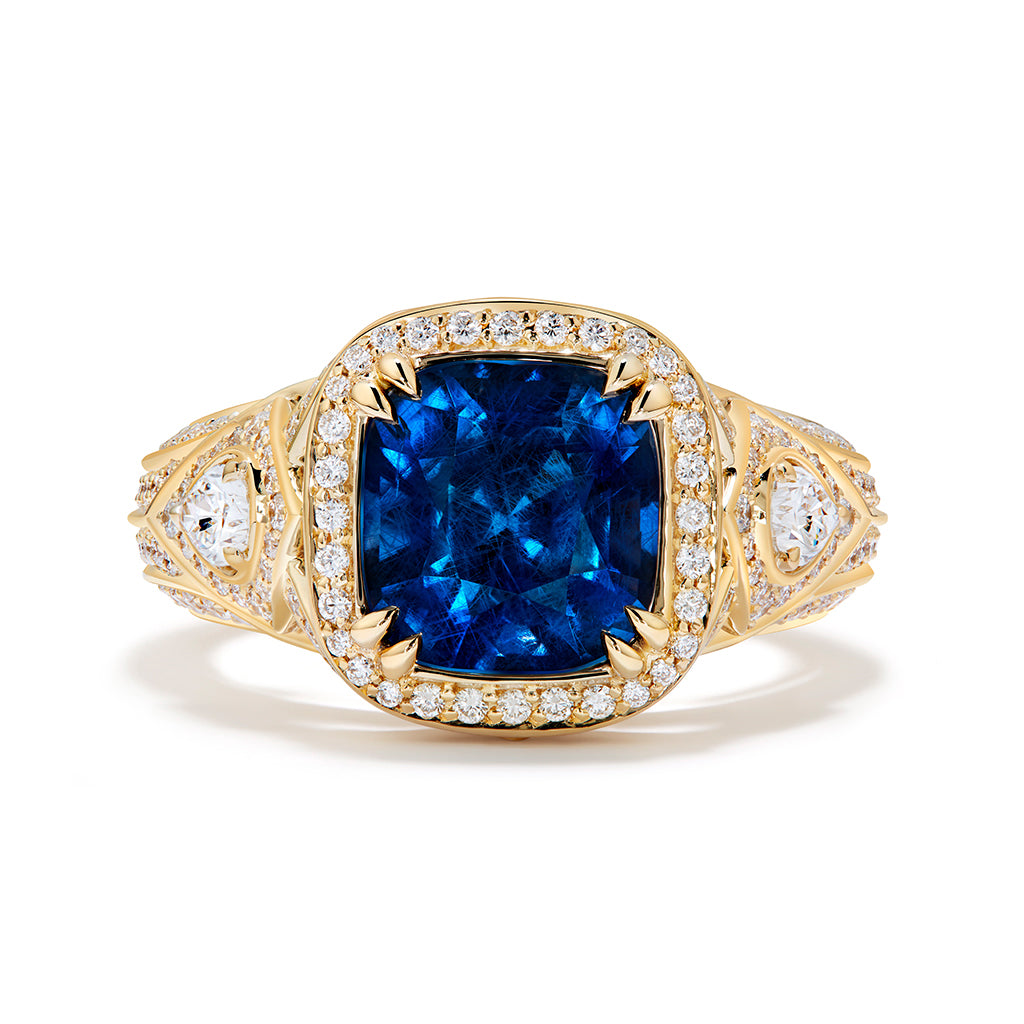 Vietnamese Cobalt Spinel Ring with D Flawless Diamonds set in 18K Yell ...