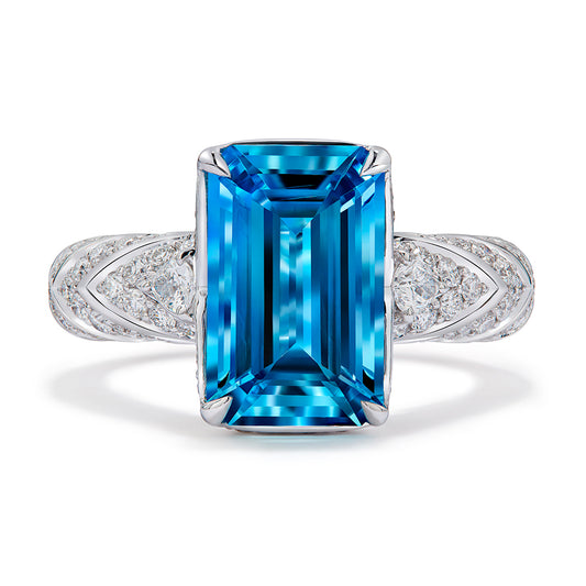 Brazilian Santa Maria Aquamarine Ring with D Flawless Diamonds set in 18K White Gold