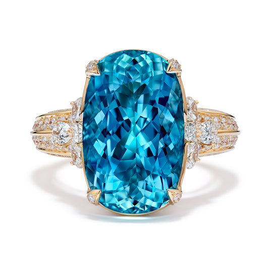 Santa Maria Aquamarine Ring with D Flawless Diamonds set in 18K Yellow Gold