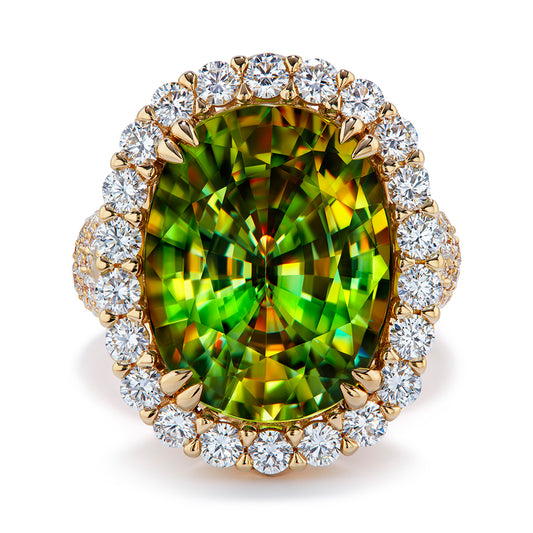 Russian Sphene Ring with D Flawless Diamonds set in 18K Yellow Gold