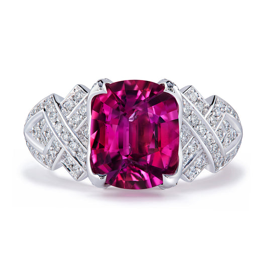 Brazilian Rubellite Tourmaline Ring with D Flawless Diamonds set in 18K White Gold