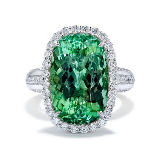 Neon Titanium Tourmaline Ring with D Flawless Diamonds set in 18K White Gold