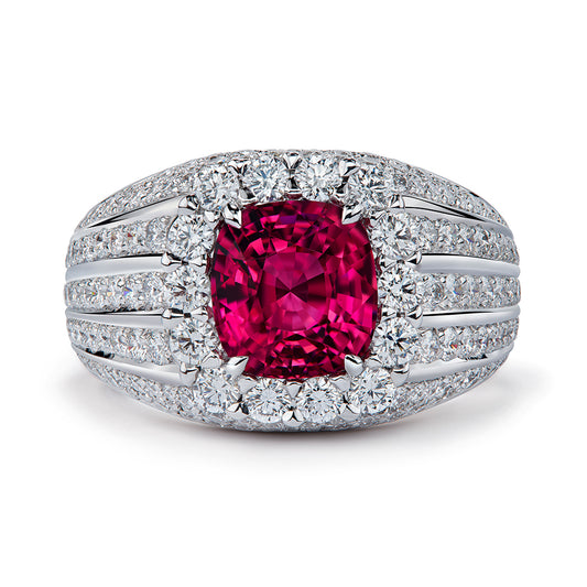 Burmese Namya Jedi Spinel Ring with D Flawless Diamonds set in 18K White Gold