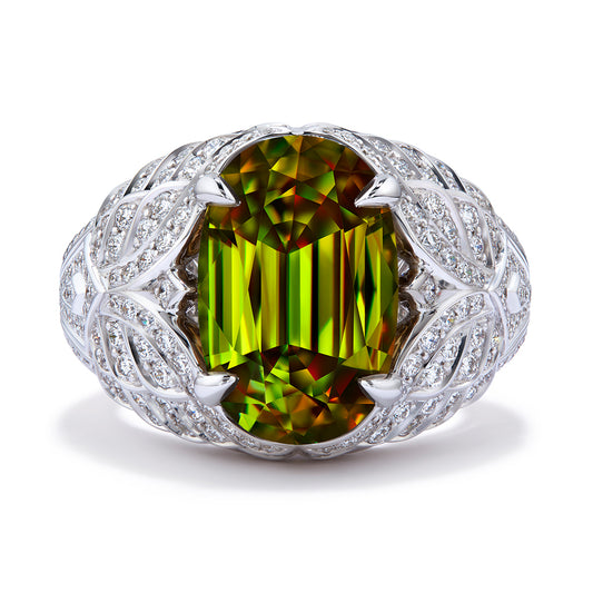 Sphene Ring with D Flawless Diamonds set in 18K White Gold