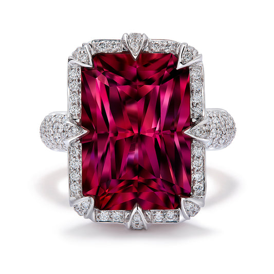 Botswana Neon Titanium Tourmaline Ring with D Flawless Diamonds set in 18K White Gold