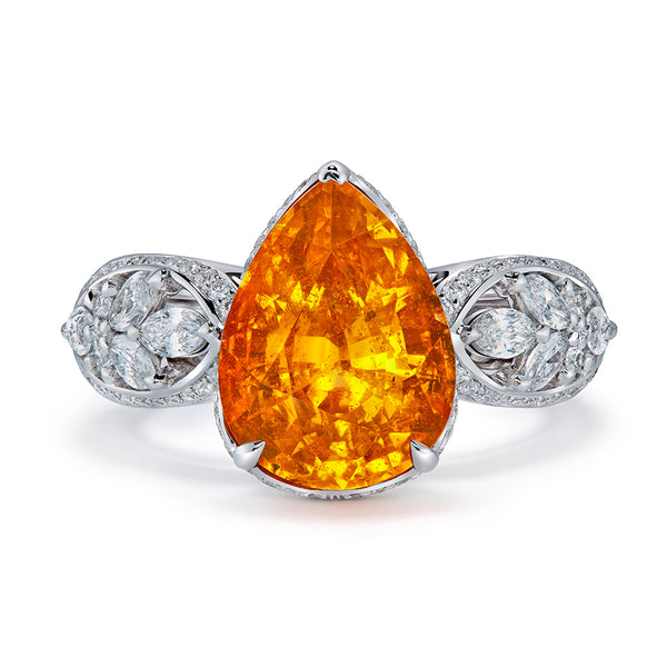 Neon Fanta Mandarin Garnet Ring with D Flawless Diamonds set in 18K White Gold