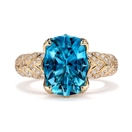Santa Maria Aquamarine Ring with D Flawless Diamonds set in 18K Yellow Gold