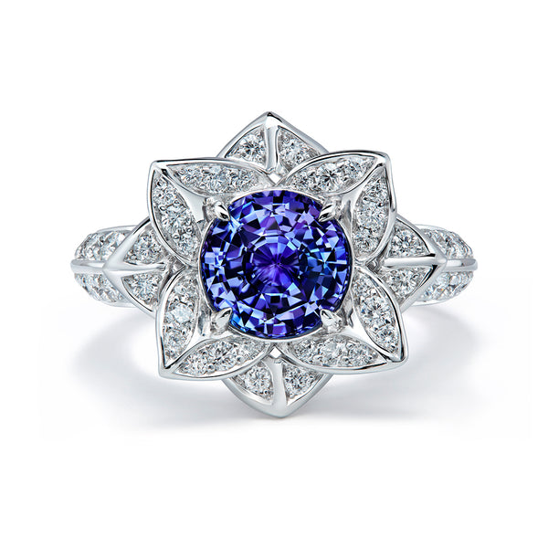 Ceylon Violet Spinel Ring with D Flawless Diamonds set in 18K White Gold