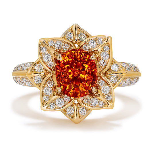 Neon Mandarin Garnet Ring with D Flawless Diamonds set in 18K Yellow Gold