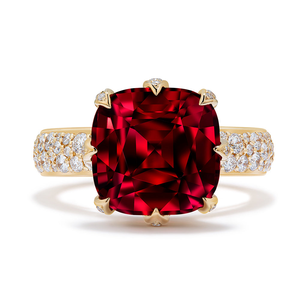 Pigeons Blood Red Garnet Ring with D Flawless Diamonds set in 18K Yell ...