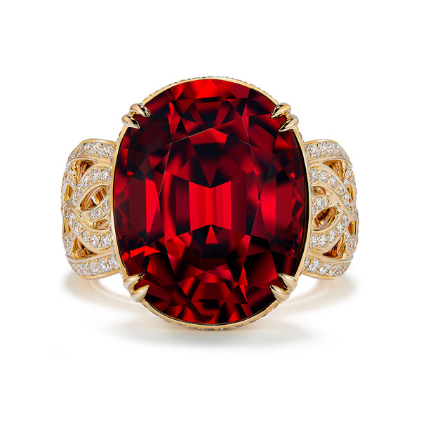Spessarite Garnet Ring with D Flawless Diamonds set in 18K Yellow Gold